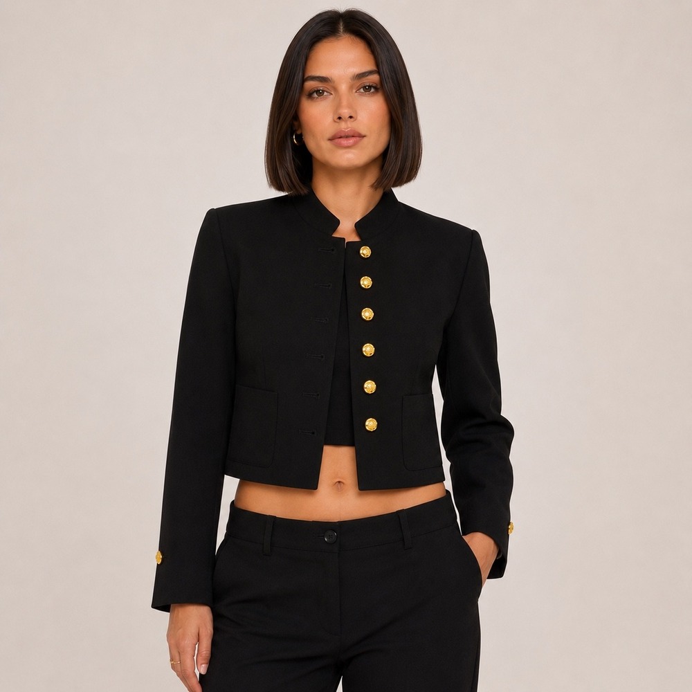 Zara Cropped Military Jacket XS Black Gold Button Blazer equestrian Dark Academi